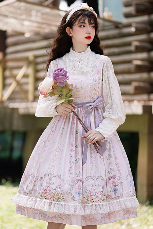 Lilac Floral-Printed High-Waist Sweet JSK Gown