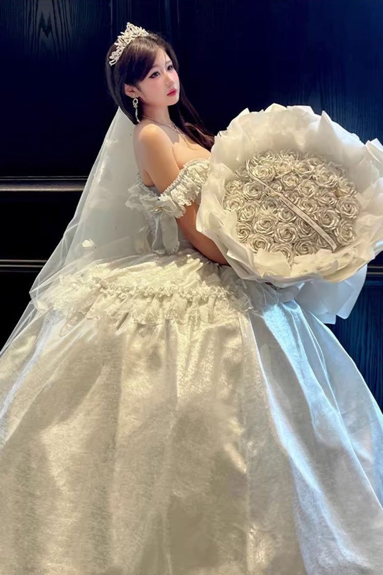 Sleeveless Ruffled Bow Strapless Elegant Lolita Gown