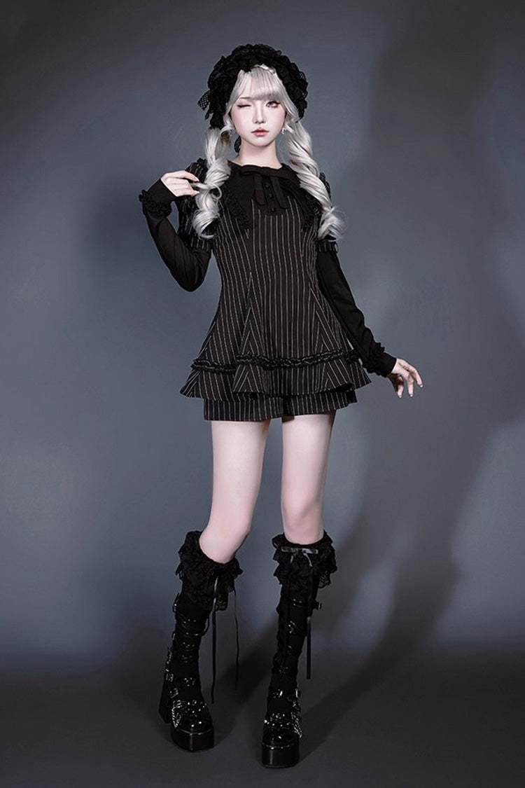 Black Striped Ruffled Bow Jirai Witch Outfit