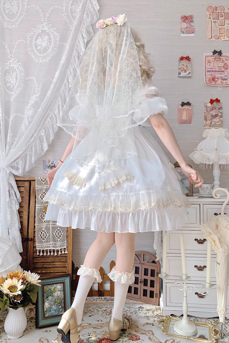 Long Sleeve Multi-Layer Ruffle Bow Lace Lace-Up Sweet Princess Lolita Dress - Green