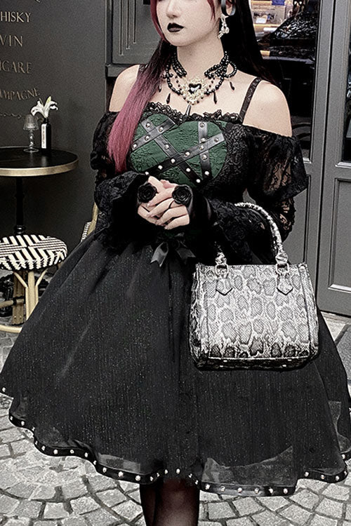 Elegant Gothic Lolita JSK Gown with Bowknot, Long Sleeves