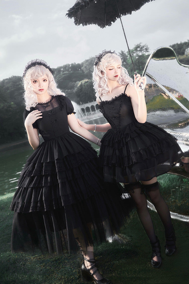 Black Gothic Drawstring JSK with Ruffle Details