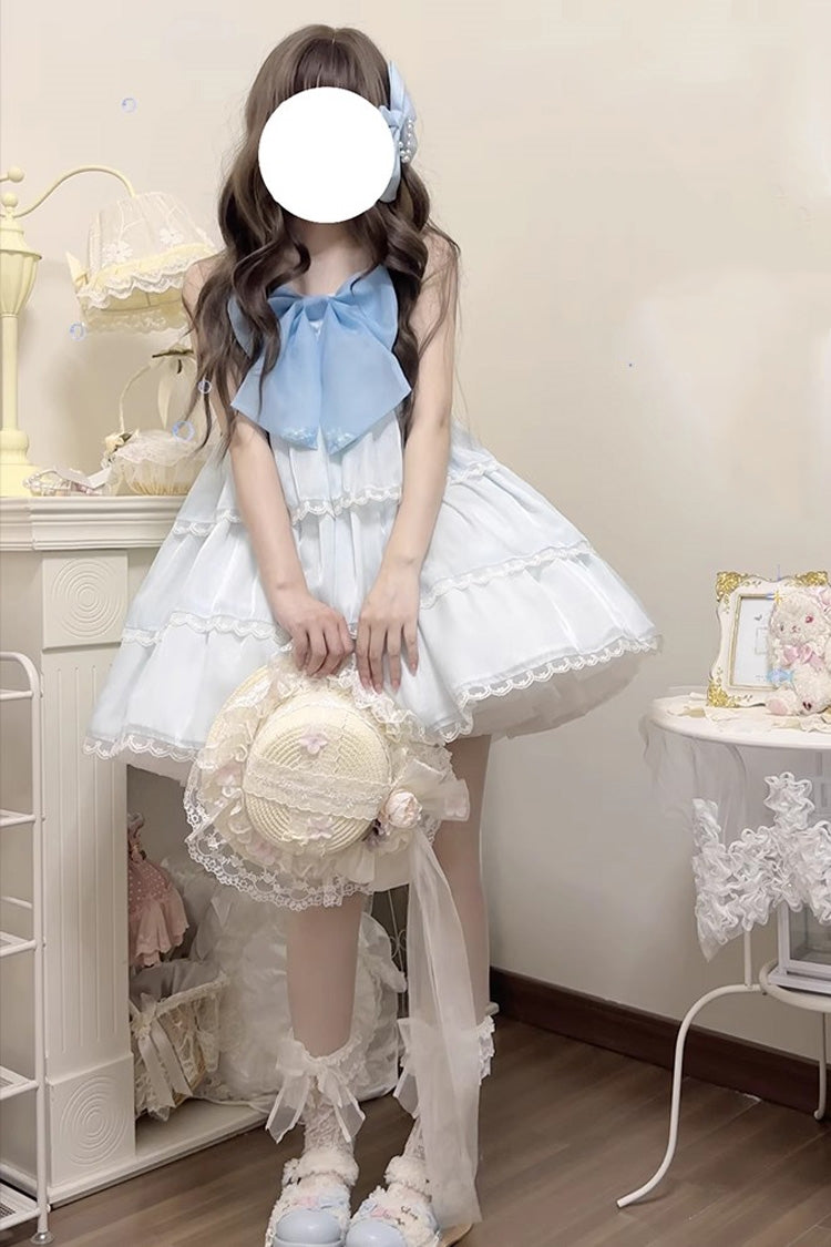 Pearl-Trimmed High-Waist Bow JSK Dress for Sweet Lolita - Multicolor