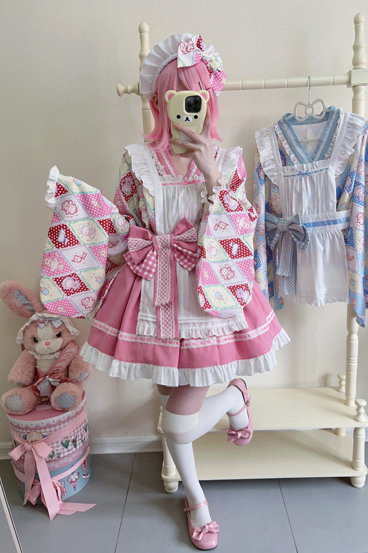 Showa Sweet Pet Japanese Maid Lolita Dress with Ruffle Bowknot