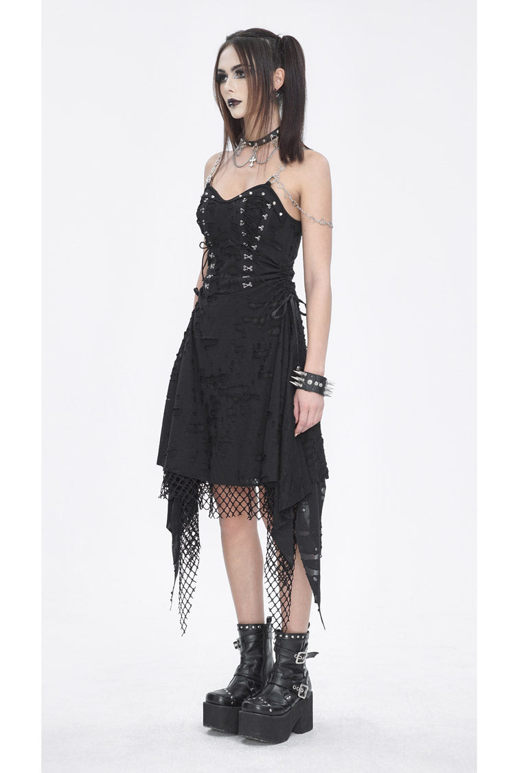 Gothic Ripped Black Lace Edgy Statement JSK Streetwear Dress