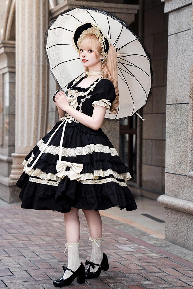 Sweet Lolita Dress with Multi-Layer Ruffles Bowknot Short Sleeves