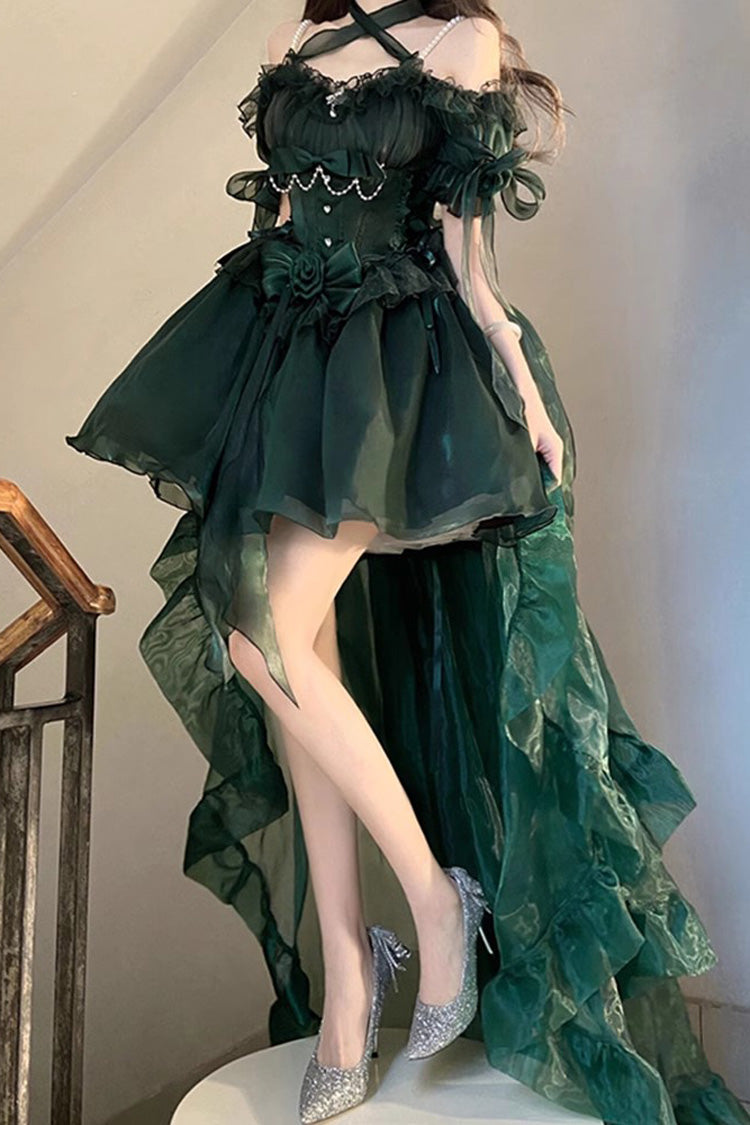 Emerald Midsummer Dream Off-Shoulder Gothic Short Lolita with Ruffles
