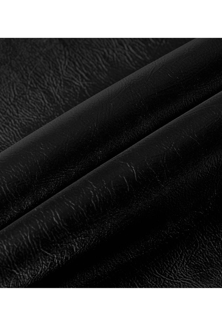 Leather Punk Skirt with Lace Slit and Rivet Trim