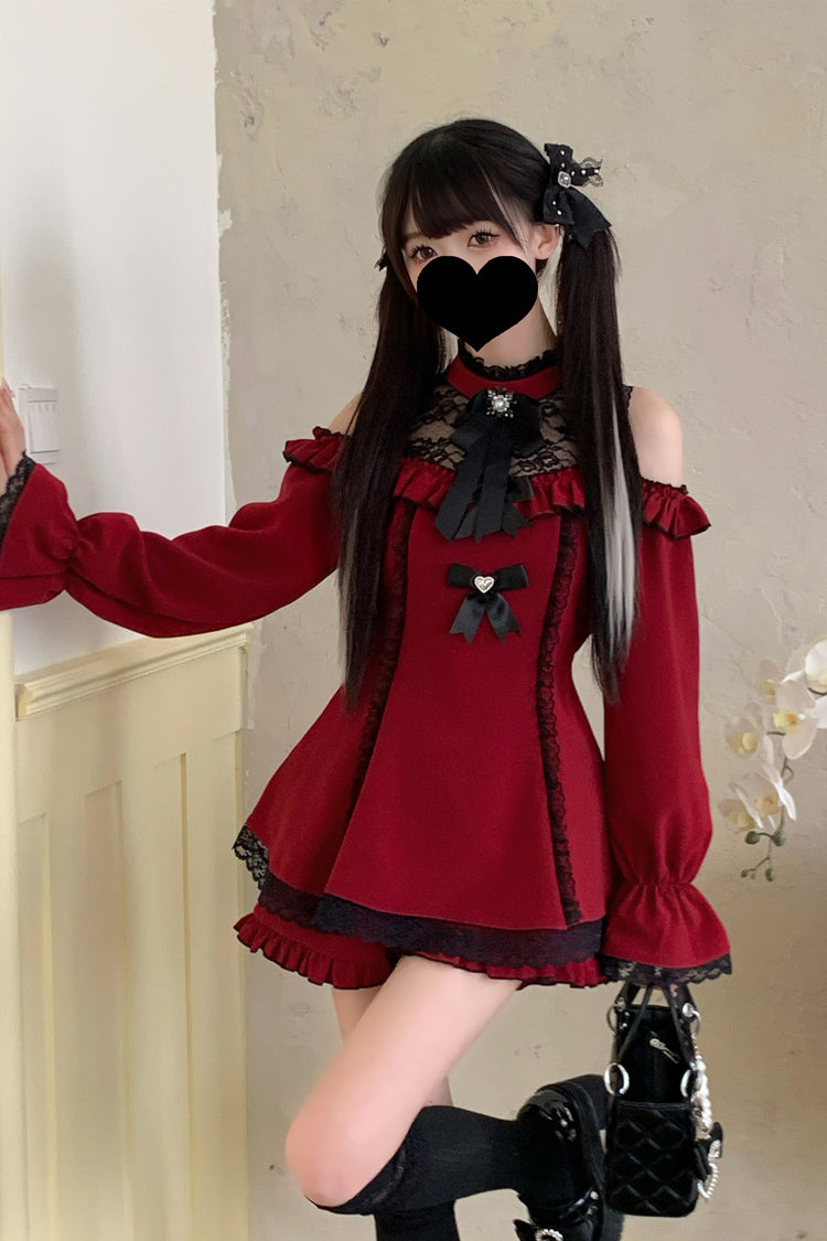 Halterneck Ruffle Bow Dress & Shorts - Jirai Kei Ensemble