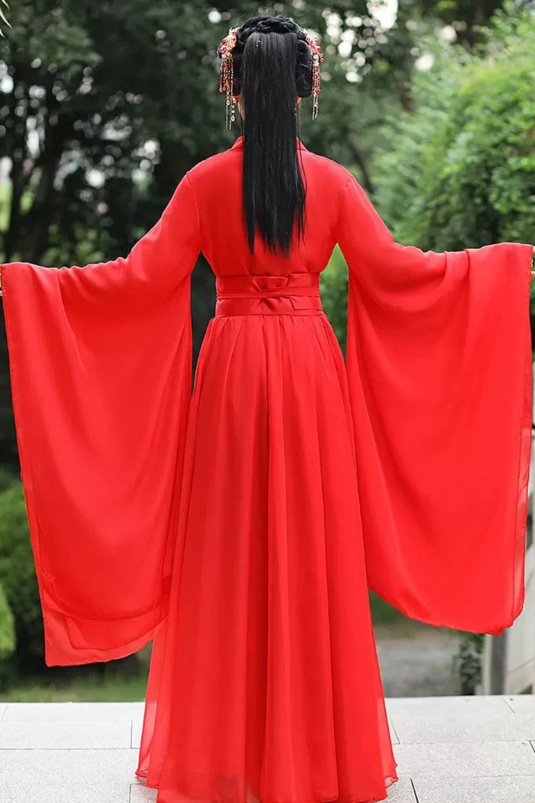 Crimson Chinese-Style Hanfu Dress with Hot Stamping Embroidery