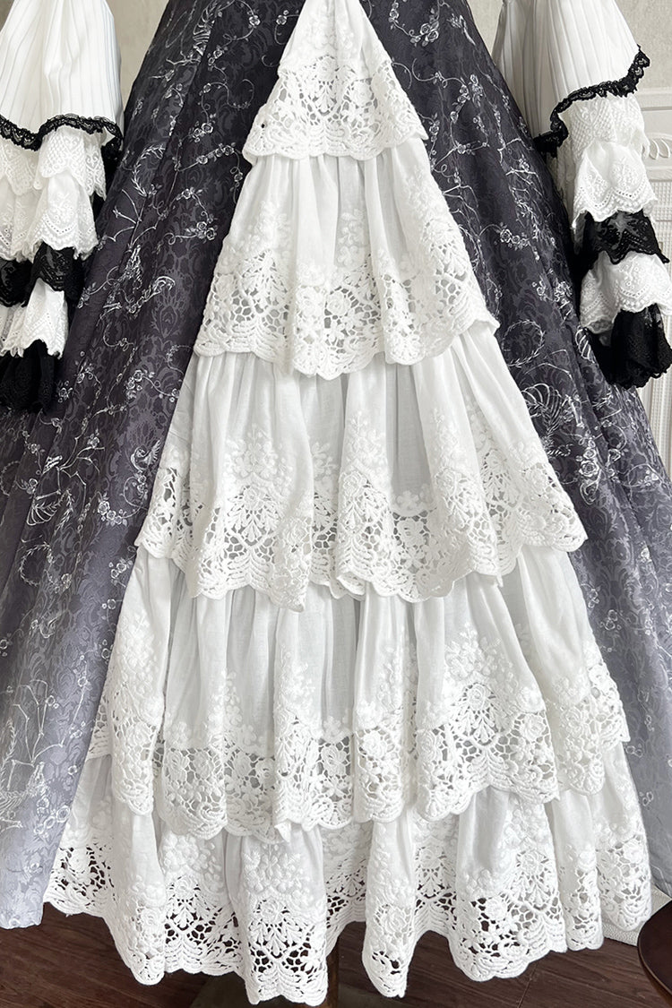 Black White Printed Bone Magic Ruffle Cardigan Lace Classic Gothic Princess Lolita Jsk Dress