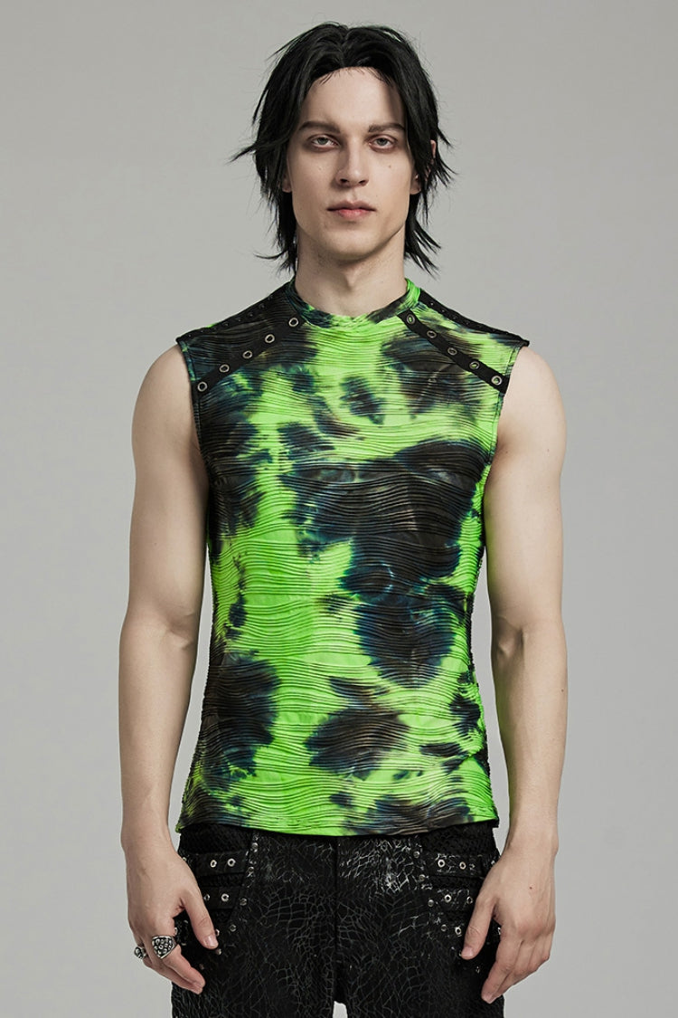 Tie-dye Stand Collar Sleeveless Punk Vest