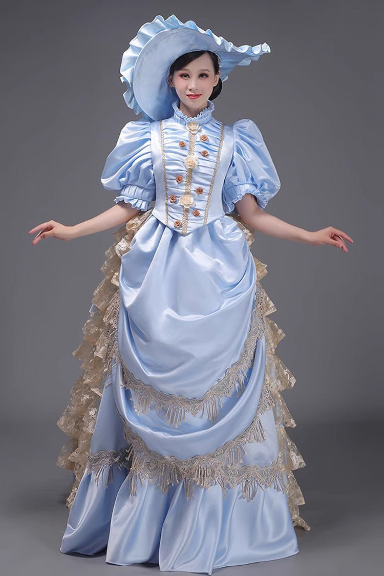 Victorian Princess Gown with Layered Ruffles, European Elegance