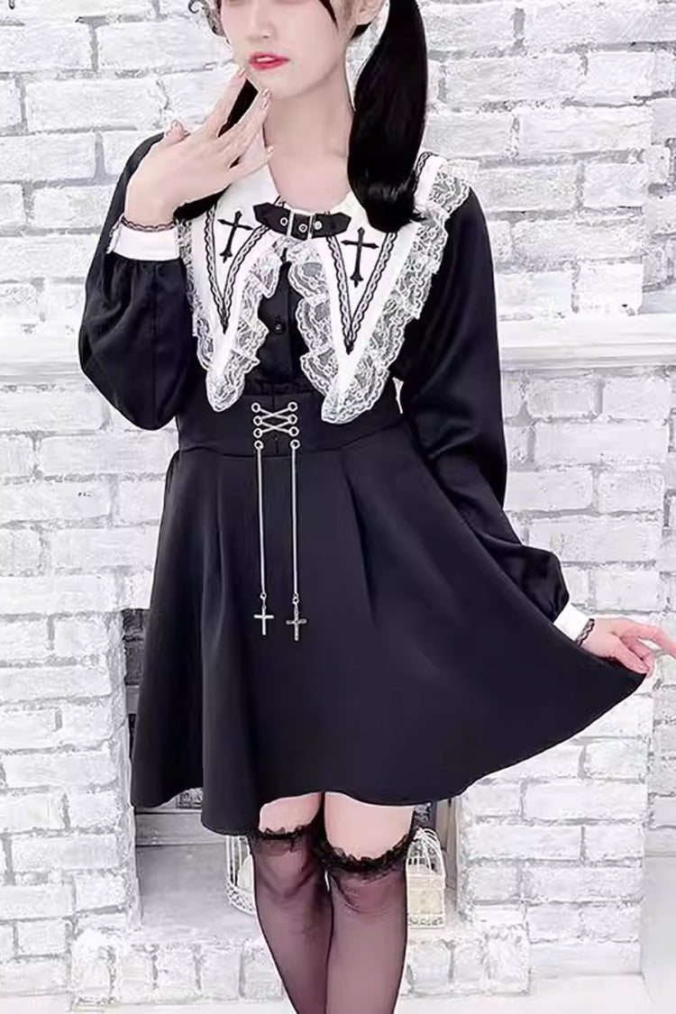 Cross Embroidery Lolita Jirai Blouse with Long Sleeves in Two Colors