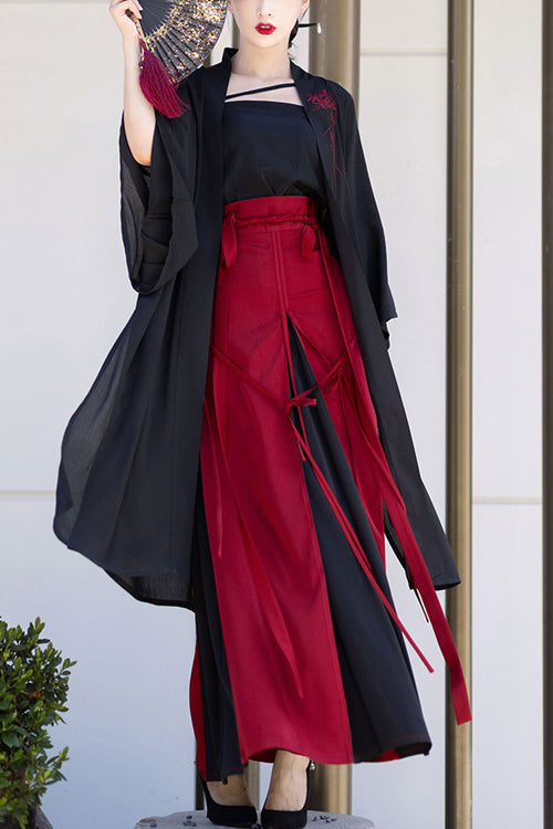 Crimson & Noir Song Dynasty Floral Embroidered Hanfu Set