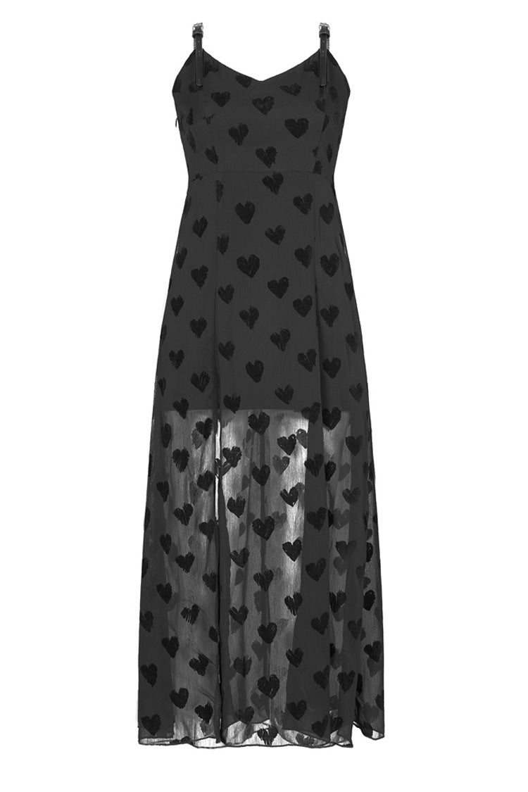 Heart Chiffon Waist Leather Sling Long Gothic Dress