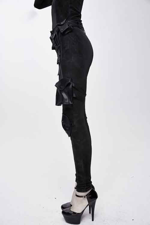 Punk Stretchy Fitted Women's Pants with Bags