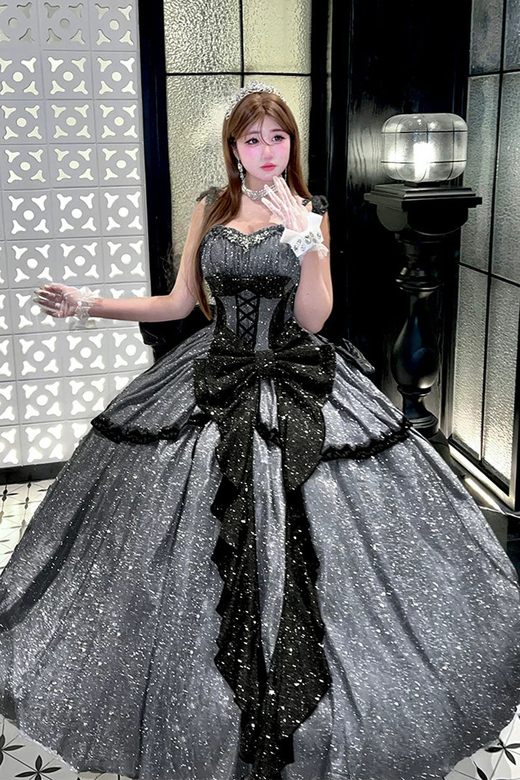 Asymmetric Glitter Bow Jsk Dress - Galaxy of Fallen Tears