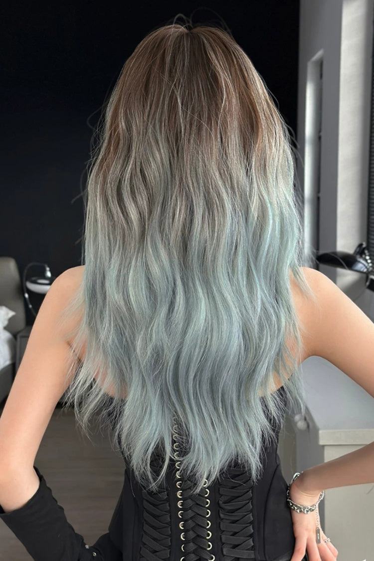 Cocoa to Mint Blue Ombre Fluffy Curly Sweet Lolita Full Wig
