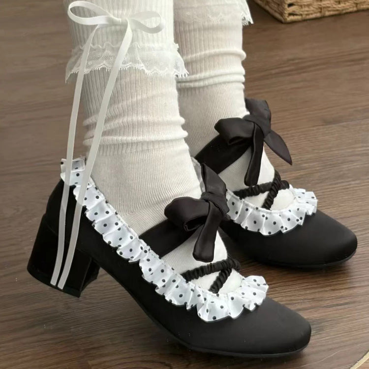 Satin Lace-Up Ruffled Heels for Classic Lolita - Two Colors