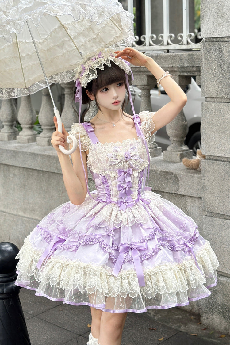 Dreaming Butterfly Violet Jacquard Ruffle Bowknot Lace Princess Lolita JSK - Dreaming Butterfly