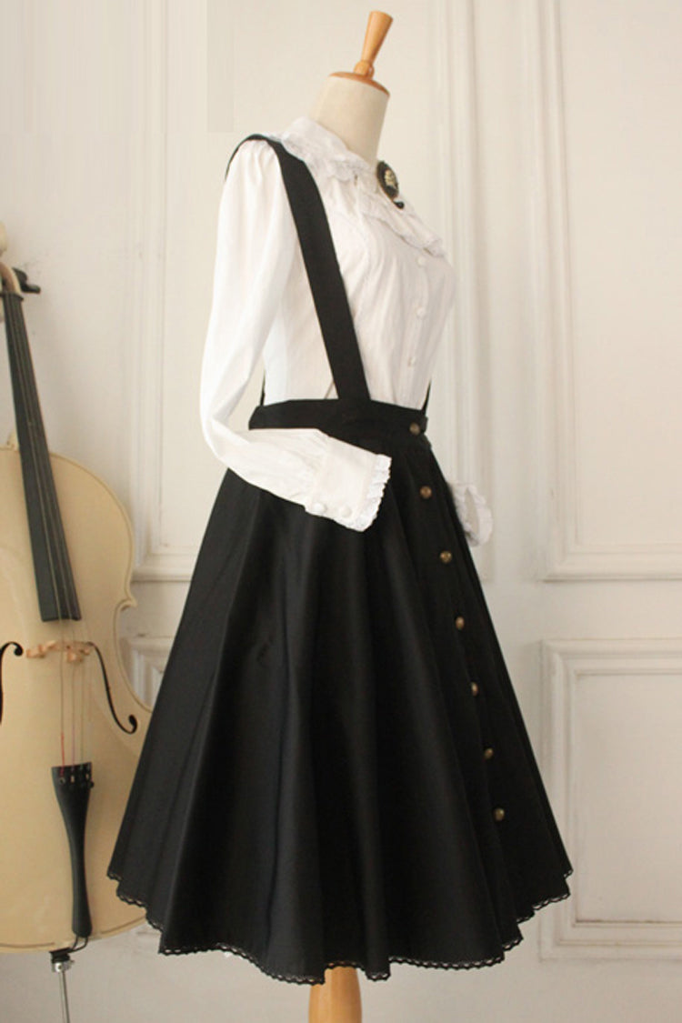 Black Vintage Single Breasted Ruffled Classic Strap Dress - Sweet Lolita