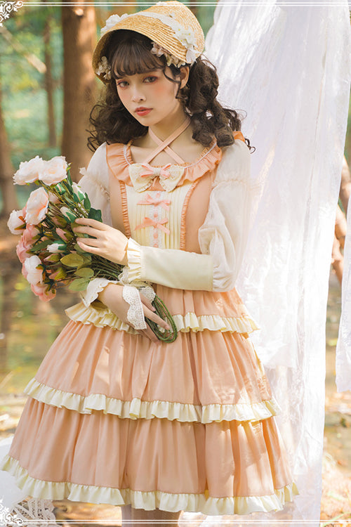 Multi-Layer Ruffled Lolita OP Dress - High Waist, Long Sleeve