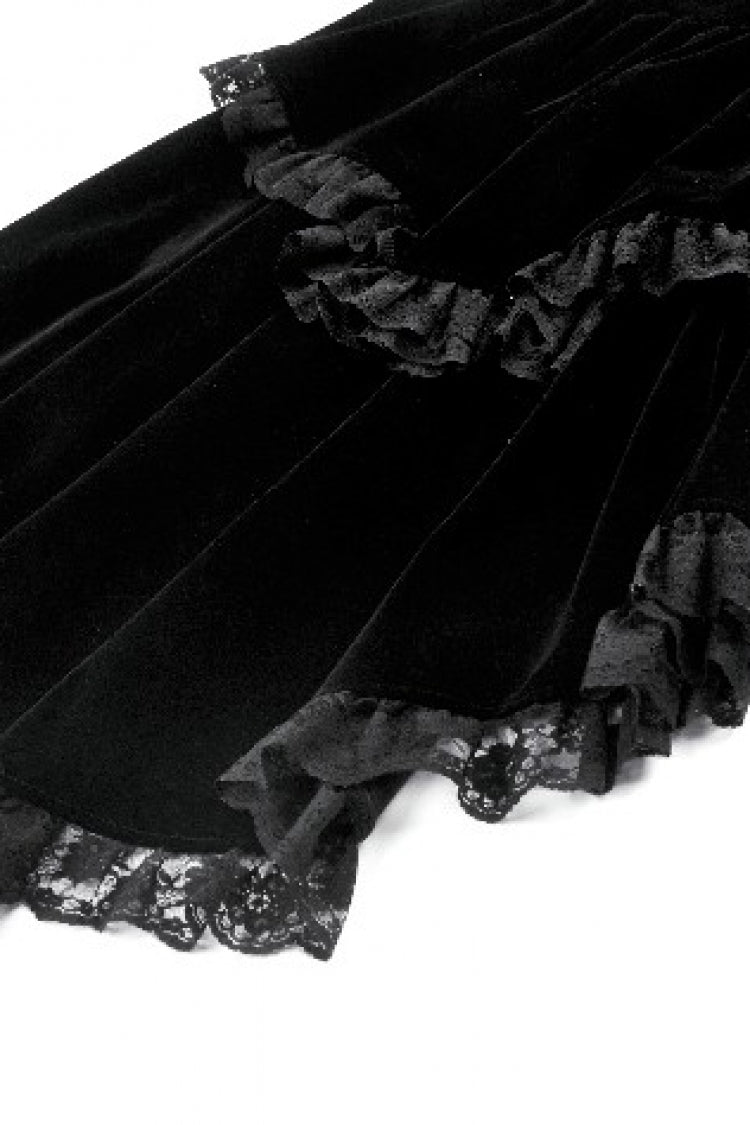 Jet-Black Gothic Coatlet with Layered Ruffles and High-Low Hem for Women