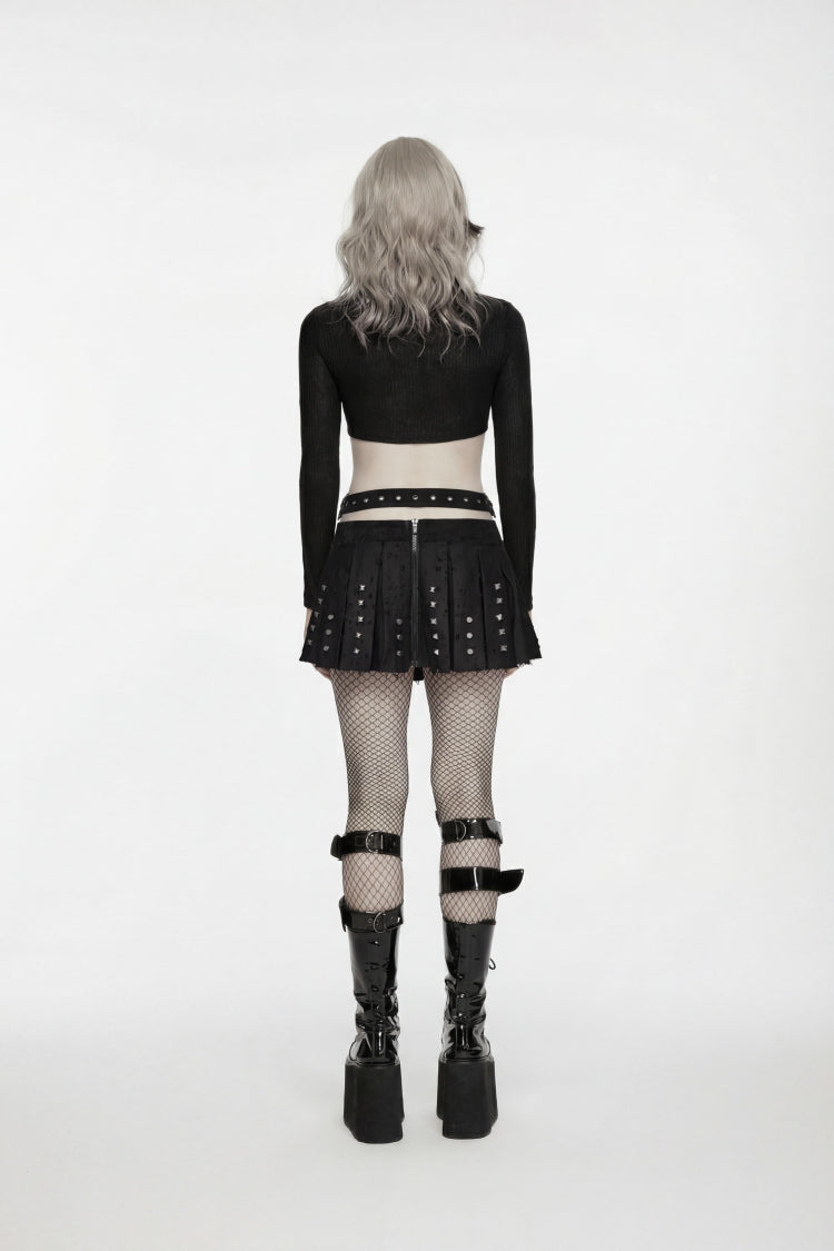 Studded Pleated Preppy Punk Skirt for Women