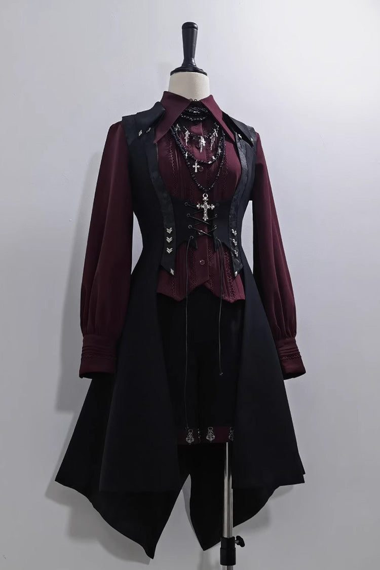 Scarlet Lapel Embroidered Slim Gothic Vintage Prince Ouji Shirt