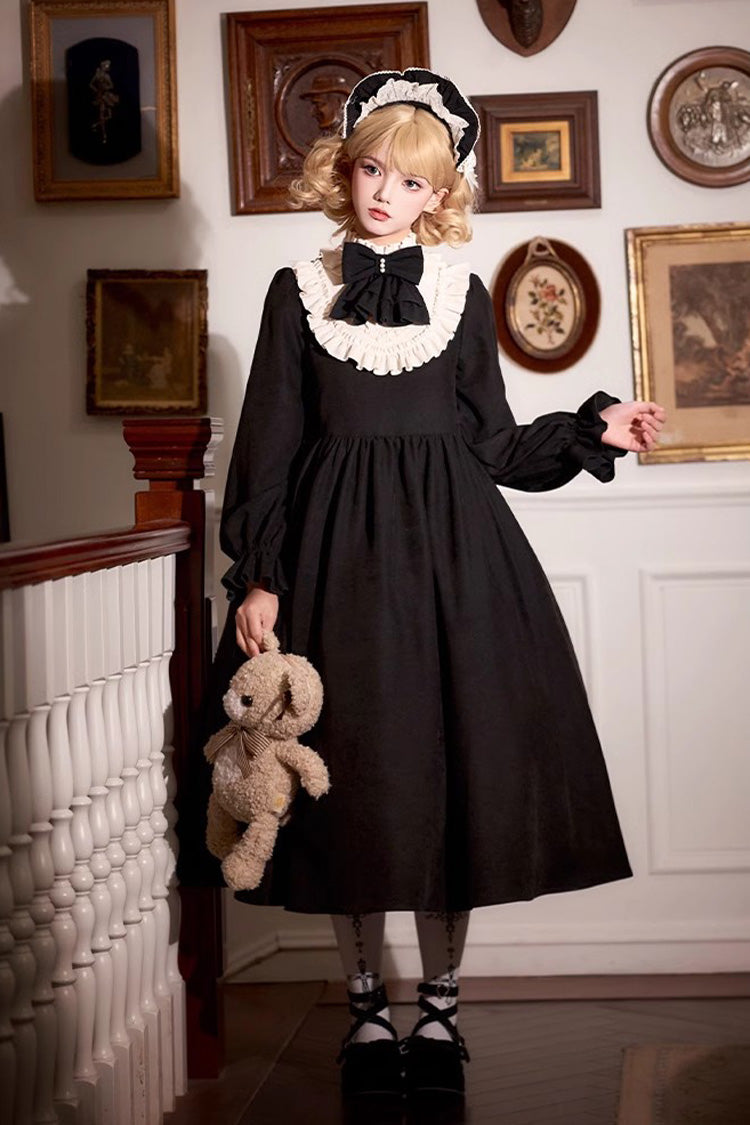 Black Long Sleeve Bow Lace Vintage Dress - Twilight Choir