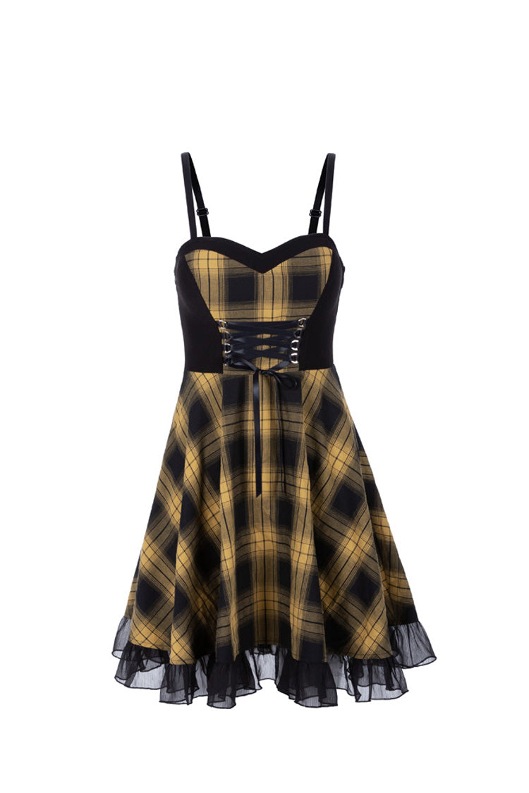 Lattice Plaid Stitching Binding Steam Punk Strap Dress