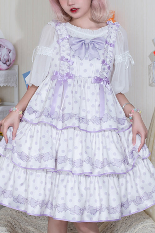 High Waist Polka Dot JSK Dress with Multi-Layer Ruffles