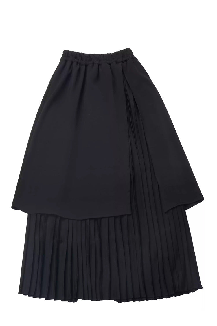 Moonlight Flowing Ruffled Asymmetric Gothic Jirai Kei Skirt Set - White/Black