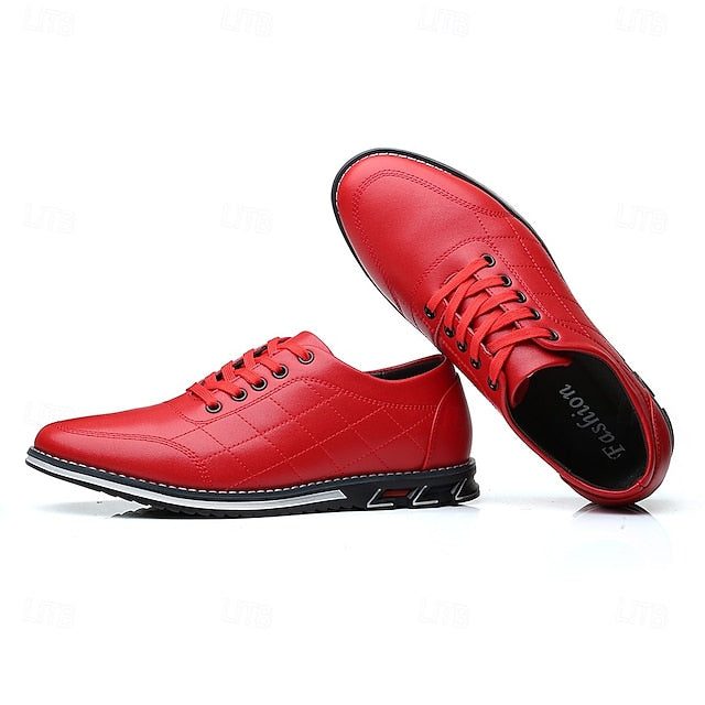 Faux Leather Lace-Up Sneakers Blue Stylish Men's Quilted -