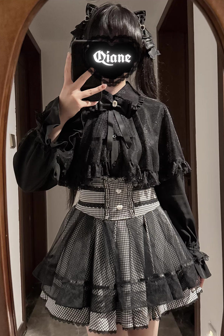 [Law of Disorder] Lapel Collar Long Sleeves Bow Lace Sweet Jirai Kei Skirt and Top 3 Colors