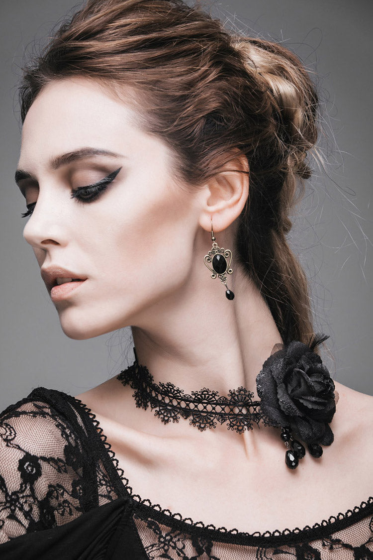 Gothic Choker with Lace, Beads, and Chain Details