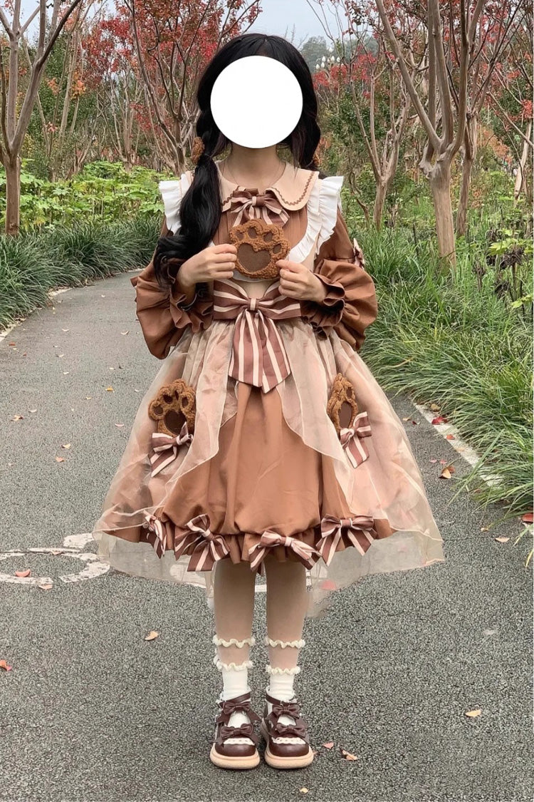 Bear Motif High-Waisted Ruffle Bow Sweet Lolita Dress
