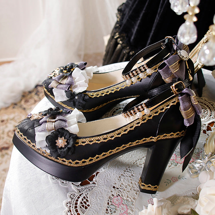 Ribbon Lace Girly Lolita High-Heels - 6 Shades