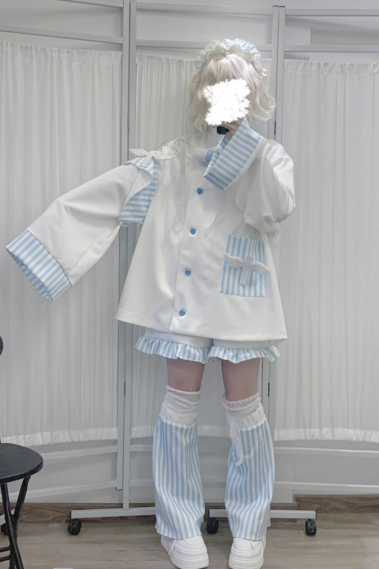 Medical Angel Print Long Sleeve Loose Set in White/Blue