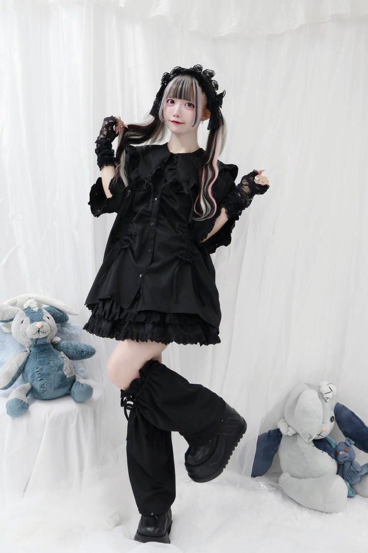 Japanese Blouse with Doll Collar, Long Sleeves, Ruffles, and Bow, 3 Colors