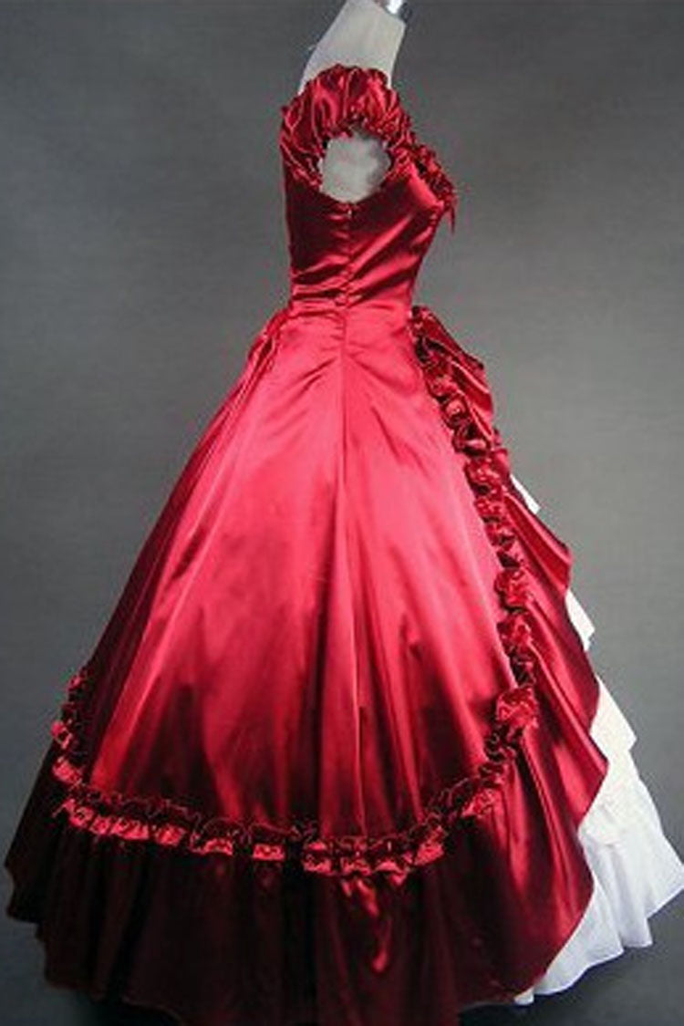 Red/White Victorian Dress with Pleated Cardigan