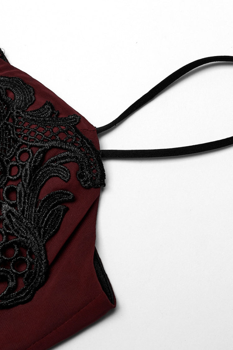 Crimson & Noir Floral Embroidered Lace-Up Slip Dress for Women