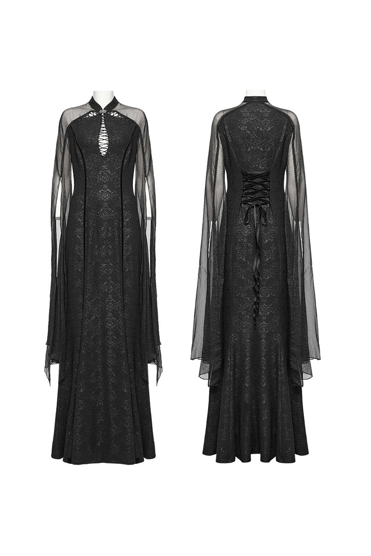 Gothic Dress with Cheongsam Collar Chiffon Stitching Ripped