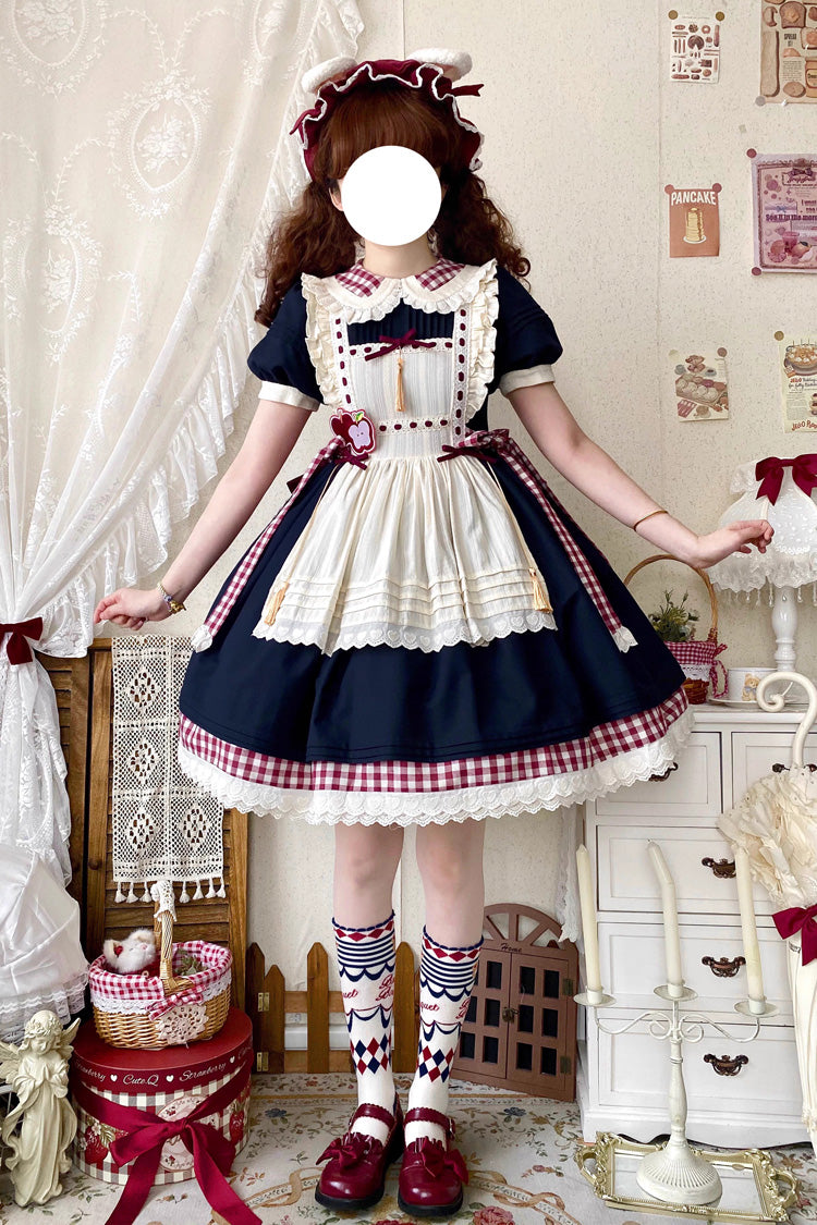 Cerulean and Ivory Doll Collar Ruffled Print Sweet Lolita Gown - Alice's Picnic Edition