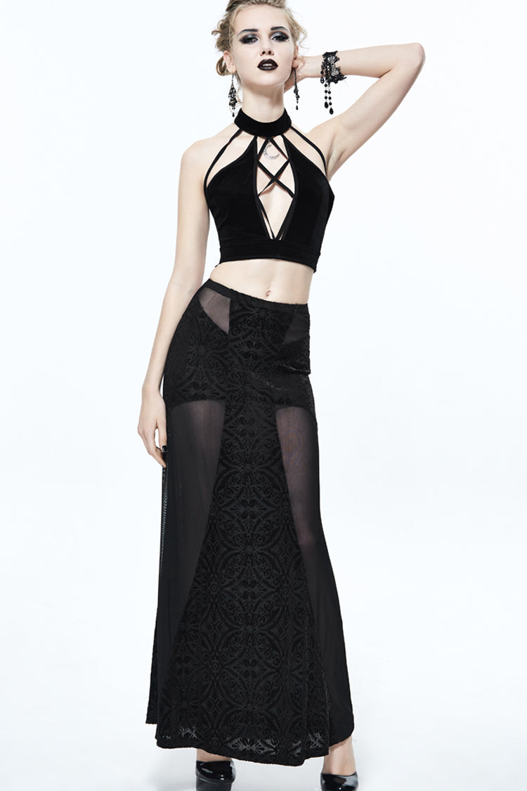 Gothic Vest with Velvet Moon Pendant Lace-Up Backless Dense