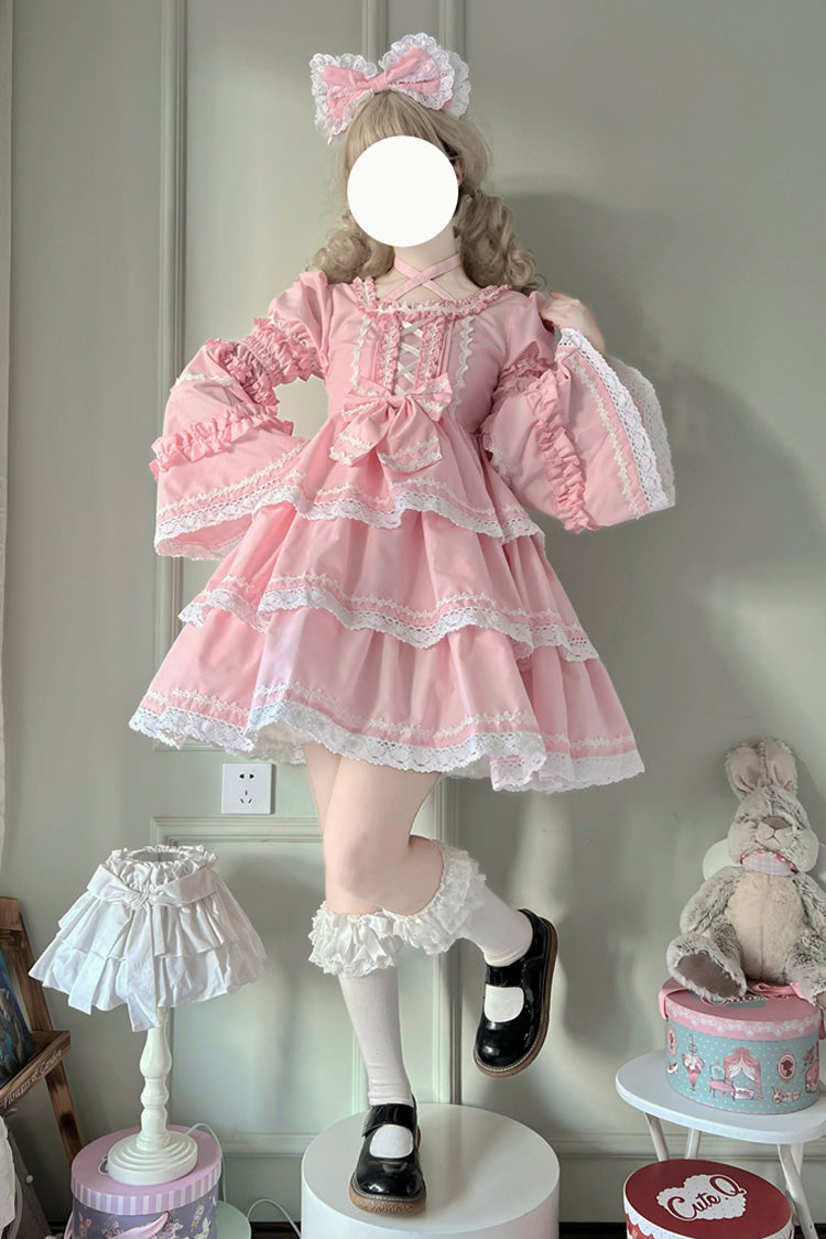 Rose Three-Layer Removable Sleeves Bow Accent Lace-Up Sweet Lolita Gown