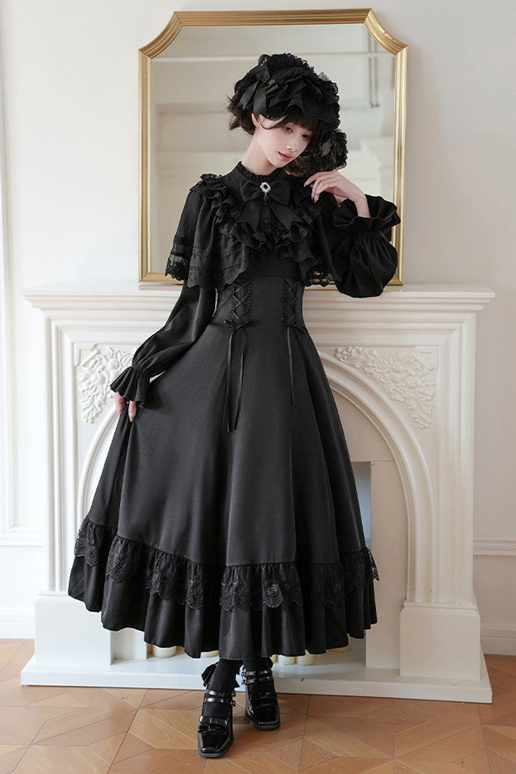 Letters Poems Day Night Stand Collar Long Sleeves Ruffle Bowknot Lace-Up Gothic Lolita Dress