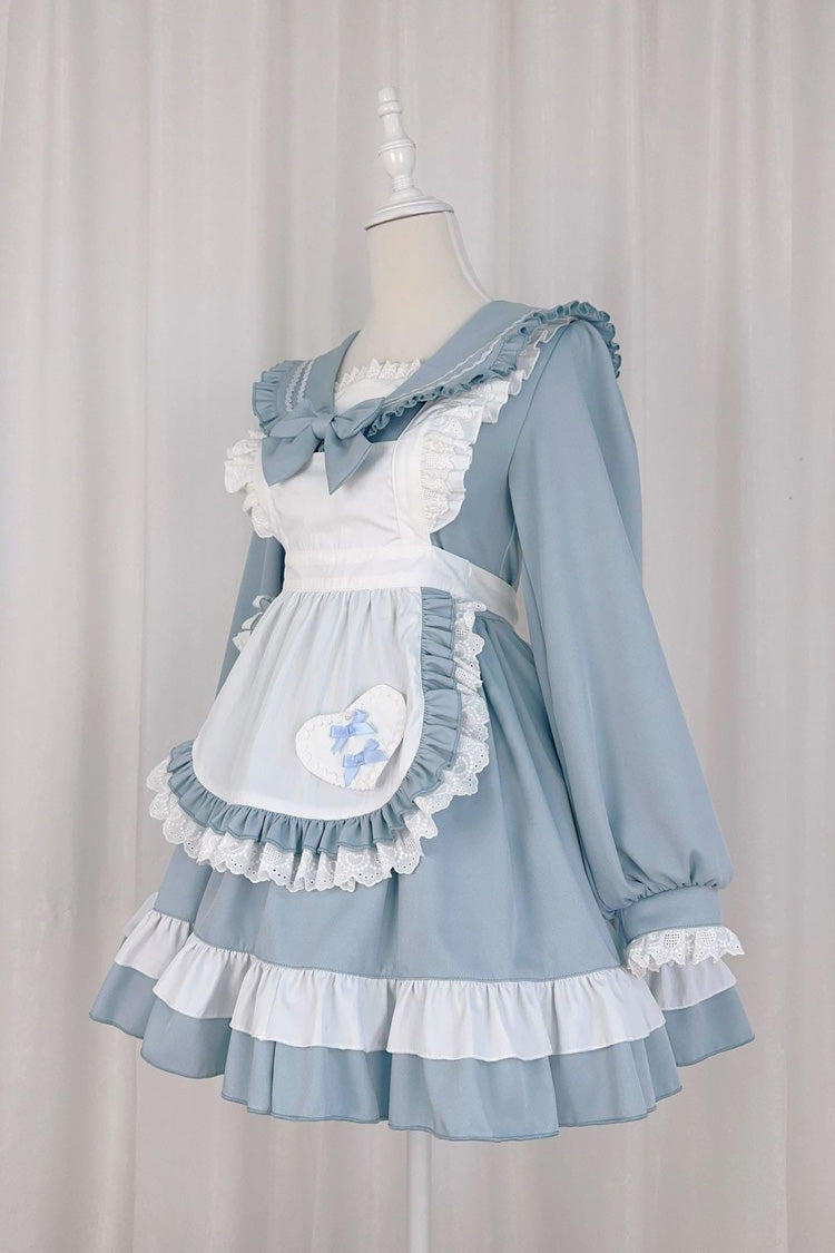 Blue Maid Long-Sleeved Ruffle Bow Sweet College Lolita Dress 2 Colors