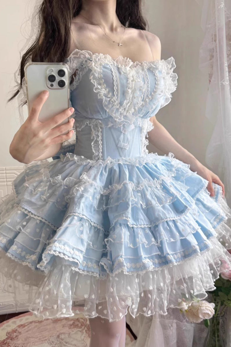 Blue Pray Multi-Layered Ruffled Lace Sweet Princess Jsk Dress
